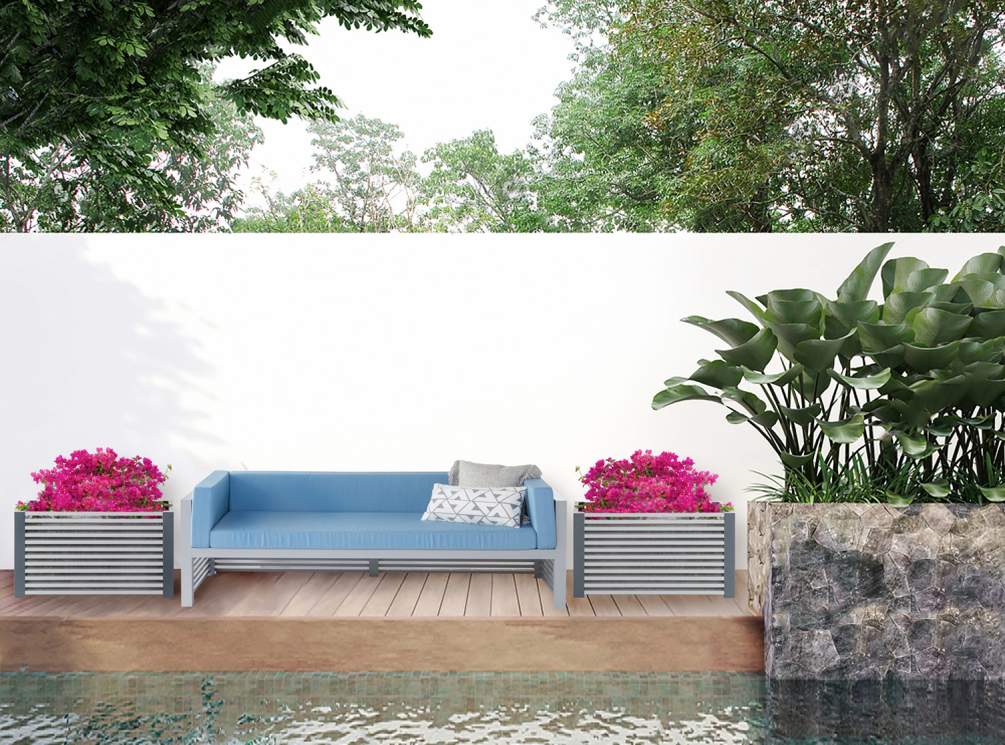 Creative Aluminium Thailand Bespoke Aluminium & Wood Products Pool Terrace Pot Cover With Sofa Aluminium Weather - Resistant Solutions Phuket